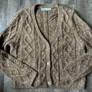 Brown Zara cardigan with bedazzled buttons